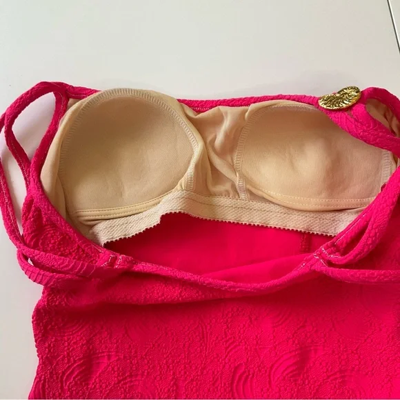 Pink Textured Vintage One Piece Swimsuit Nautical Shell Accents Made in USA 10 - Picture 7 of 12